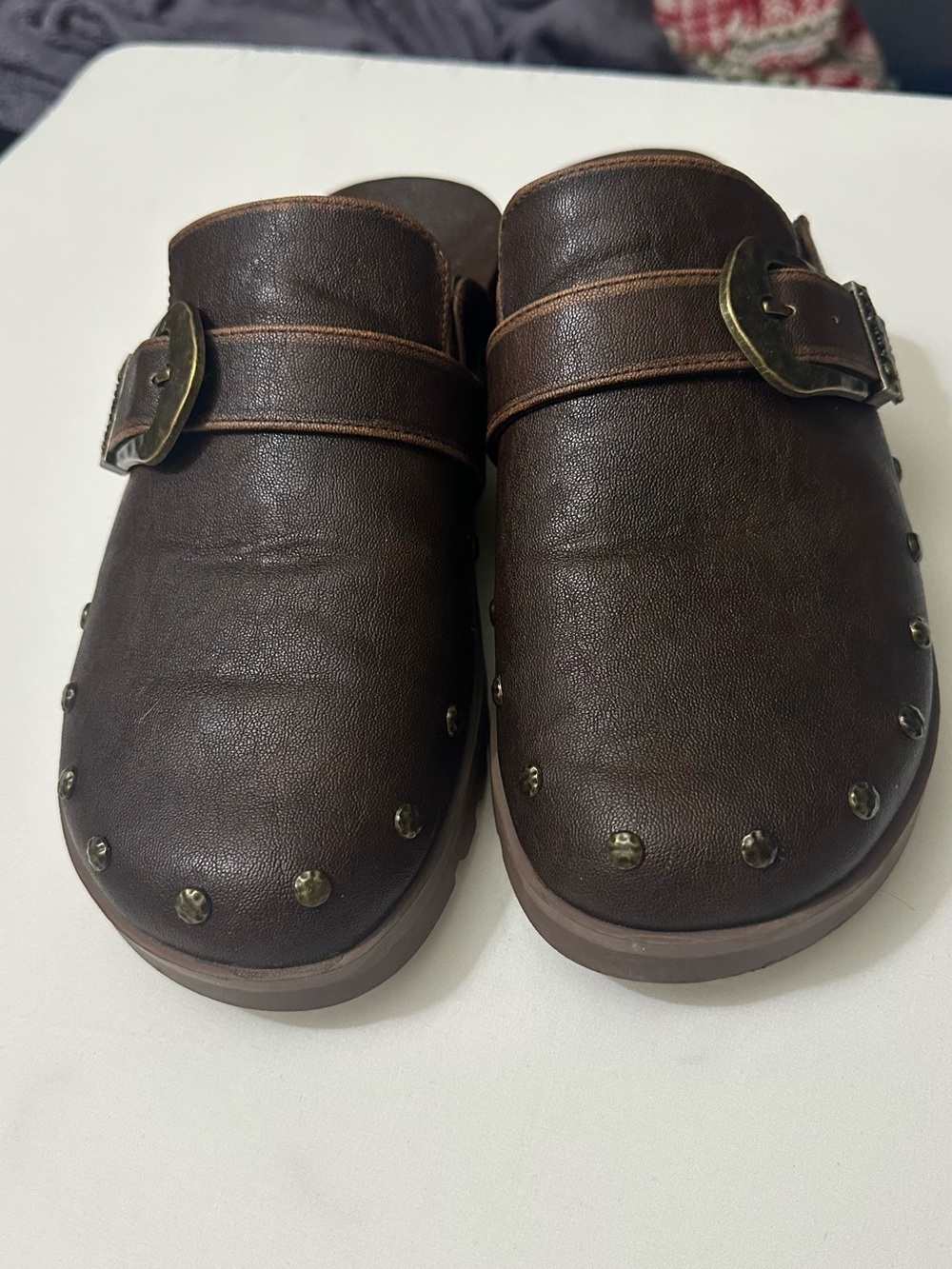 WomenBrown  faux leader Slide Clogs